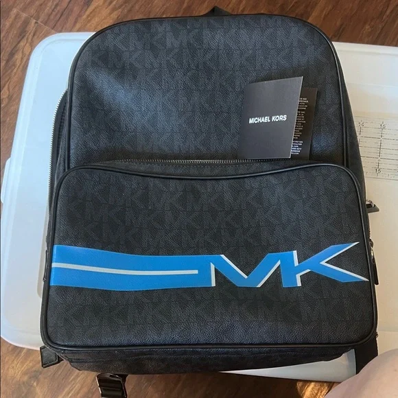 Michael Kors Black Jet Set Backpack with Bold Blue Logo - Picture 1 of 5